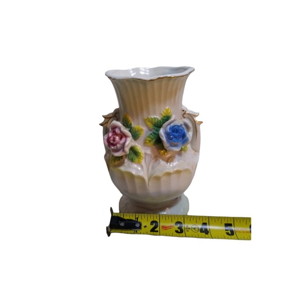 Vintage Japan floral two side handle flower vase gold trim - Picture 9 of 12